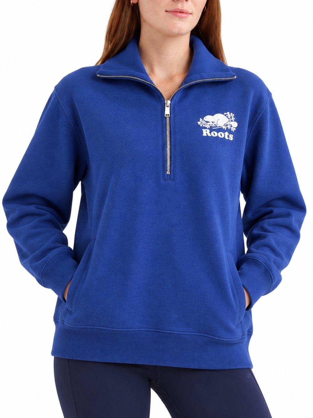 Roots Women's Cobalt Blue Quarter-Zip Sweatshirt Size M